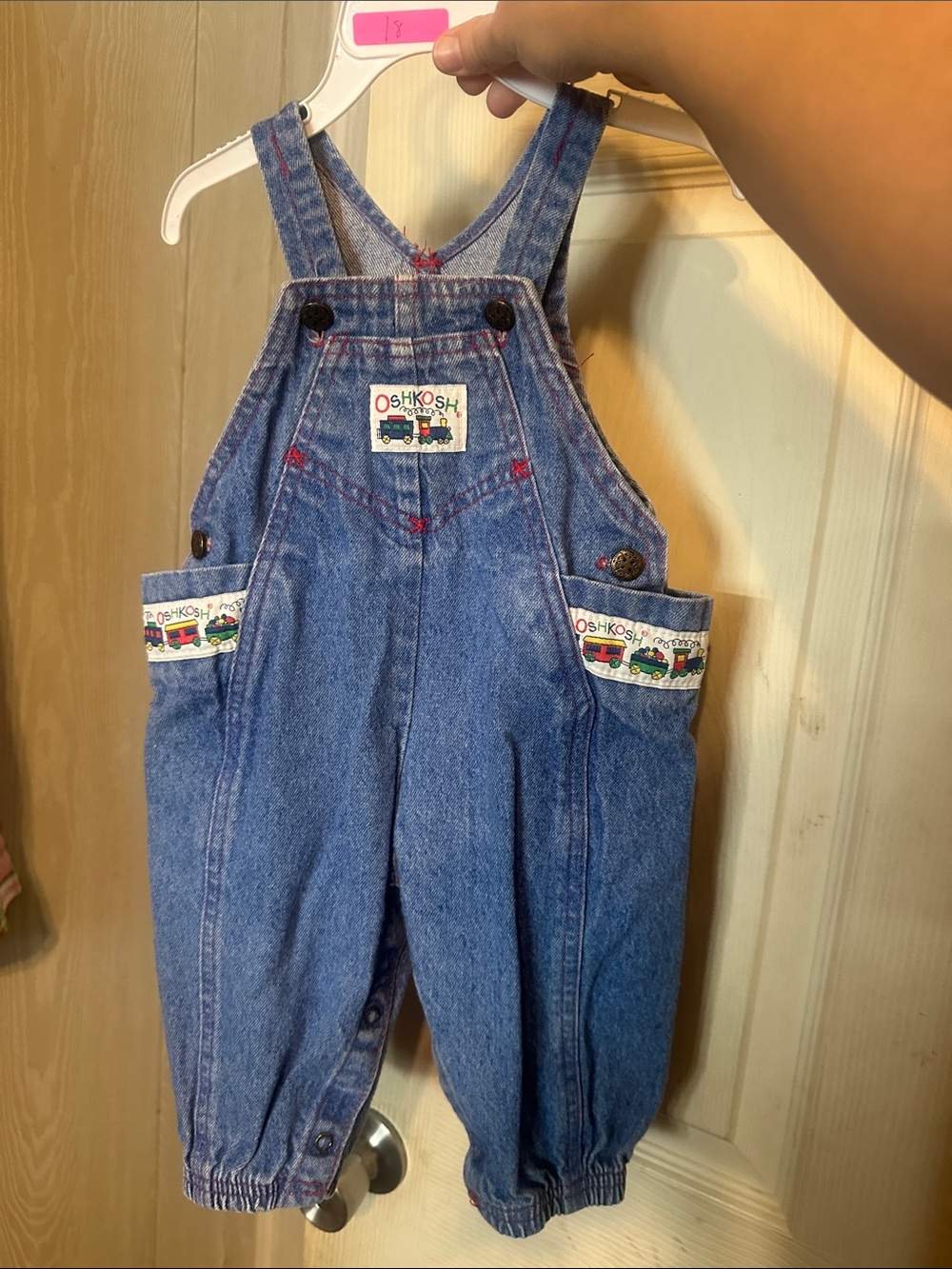 OshKosh B'gosh Denim Overalls with Train Trim 12m